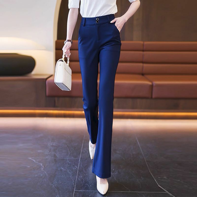 2023 nowa jesień zima koreański elegancki solidna Silm proste spodnie wysoki stan kobiety casualowe topy długie rozszerzane spodnie S05