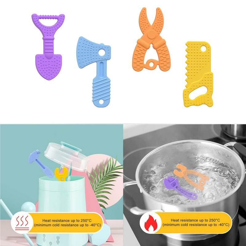 Toddler Teething Toys 4pcs Hammer Spanner Wrench Pliers Teething Relief Teethers Toys Food Grade Sensory Bath Chew Toys Teething