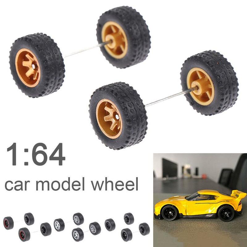 Cubo de rueda modificado para coche, accesorio de modificación de neumático de goma, Control remoto, modelo de coche de aleación, 1:64