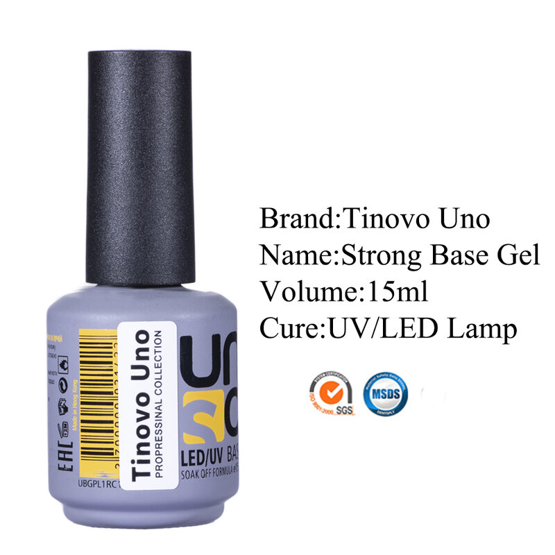 Tinovo Uno-esmalte de uñas con Base de goma, esmalte UV semipermanente, capa Base fuerte y gruesa, capa superior para manicura, Salón de Arte de uñas