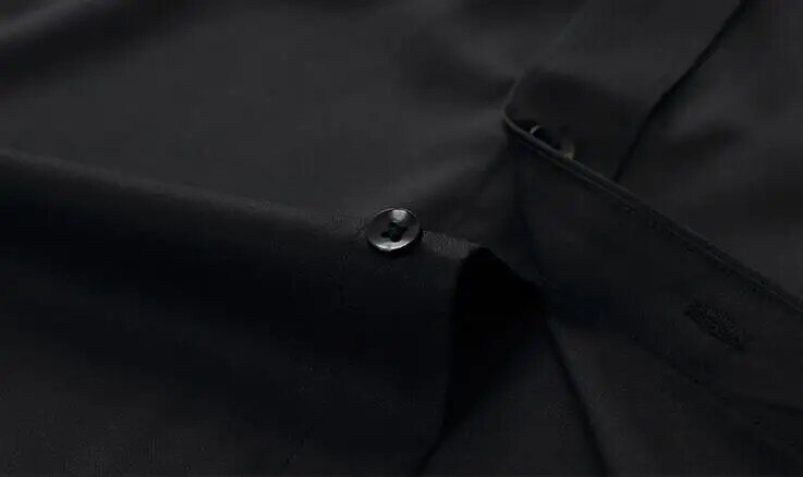 Camisa de manga larga para hombre, camisa informal de trabajo, microelástica, ajustada, Color sólido, no hierro, Color blanco y negro, talla estadounidense XXXL