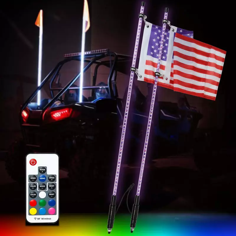 2PCS 4FT APP Remote Control Spiral LED Whip Lights Lighted Antenna Whips For ATV Polaris Can-Am SXS Polaris RZR 4x4 Vehicles