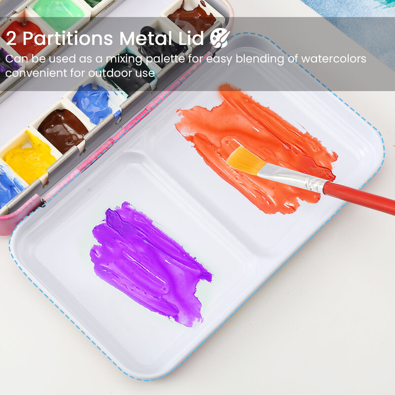 Watercolor Palette Empty w/Removable Paint Tray & 14PCS Empty Watercolor Half Pans - Travel Watercolor Palette with Lid