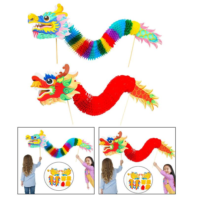Dragón de papel chino, juego de marionetas de guirnalda de dragón de Año Nuevo Chino, manualidades de pañuelos plegables, juguetes para Festival de bote de dragón