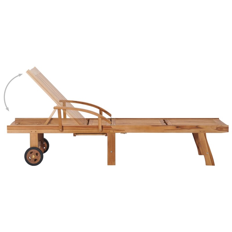Espreguiçadeira, cadeira reclinável de jardim de madeira de teca maciça, mobiliário de pátio 195x59.5x35 cm