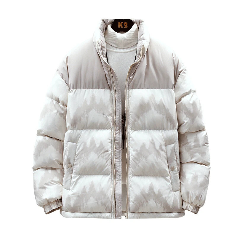 Плюшевая куртка для мужчин, зимнее лоскутное пальто с воротником-стойкой и принтом, толстые теплые винтажные модные парки унисекс с хлопковой подкладкой