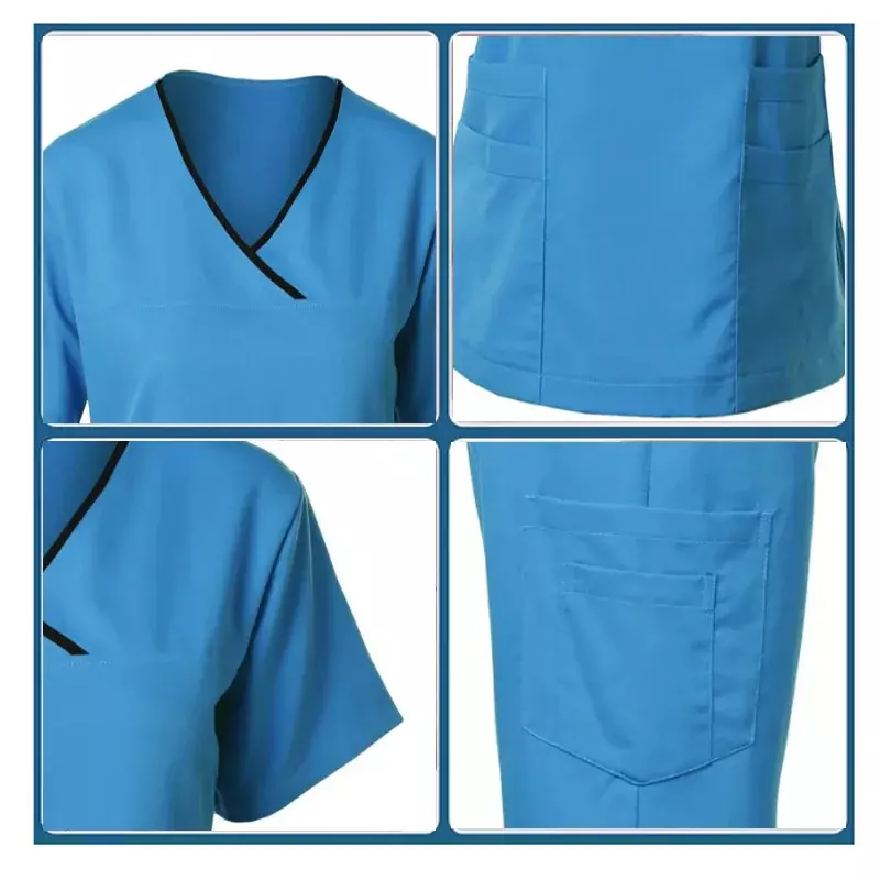 Multicolor Scrubs Uniform Set Short Sleeve Tops+Pants Nursing Uniform Women Wholesale Doctor Scrub Medical  Surgical Workwear