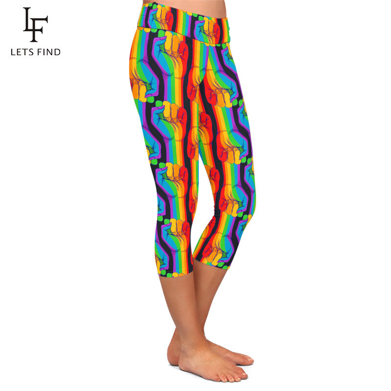 LETSFIND – legging Capri mi-mollet pour femme, pantalon mode, 220g/m2, Double face, brossé, lait, soie, imprimé, taille haute