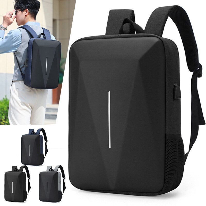 Bolsa de carcasa dura de PC negra para hombres, mochila de negocios ligera impermeable para viajes de ocio, bolsa de computadora con bloqueo antirrobo