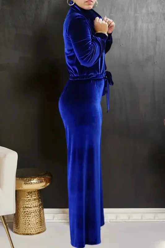 Ropa africana de manga larga para mujer, de dos piezas conjunto azul, Top y pantalón, primavera y otoño, 2024