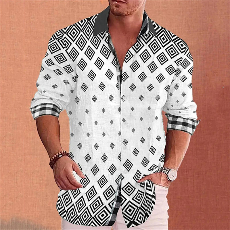 Men's shirt new 3D printing gradient lapel single breasted cardigan shirt casual vacation street high-quality men's clothing