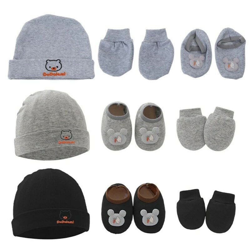 Детские перчатки против царапин, шапка, комплект чехлов для ног, мягкие хлопковые варежки для новорожденных, носки
