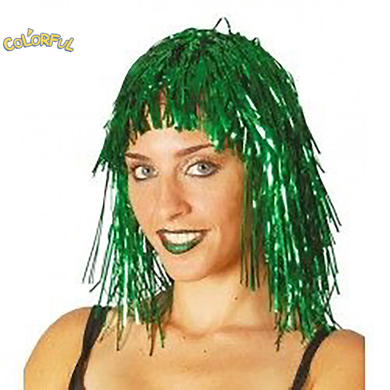 Foil perada kostum Wig Cosplay Lucu topi mengkilap metalik aksesoris rambut untuk pesta karnaval Masquerade Wig