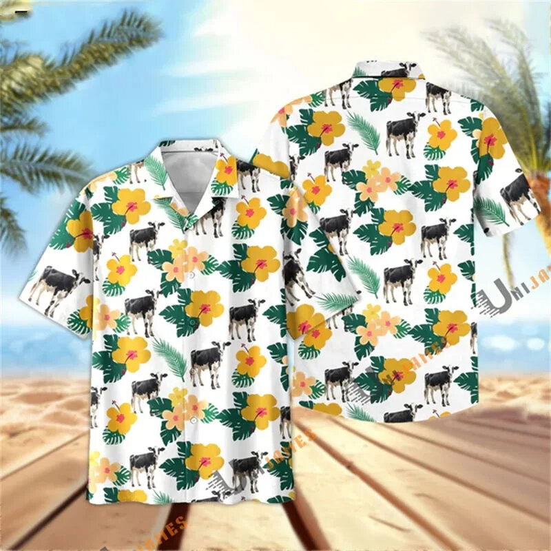 Camicie grafiche con fiori per uomo abbigliamento moda Animel camicette con stampa 3D camicetta con risvolto da uomo Casual camicia hawaiana top uomo estate