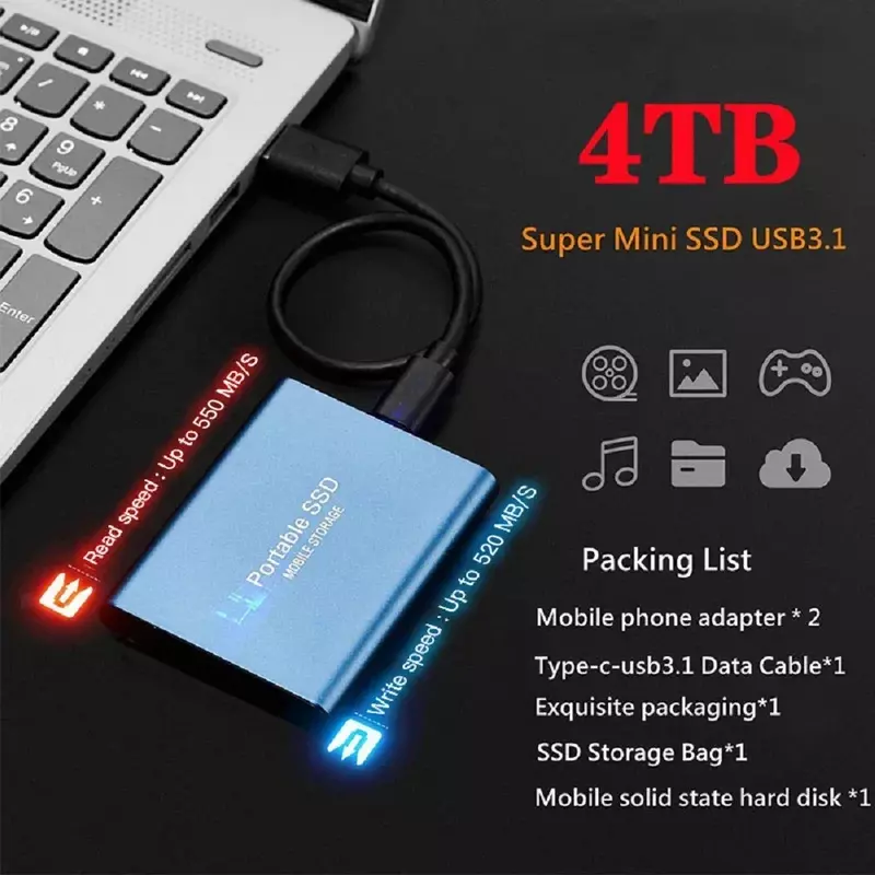 High-speed External Solid State Drive 1TB Portable External Hard Drive ssd 2TB  External hard disk ssd hard drive For Laptop Mac