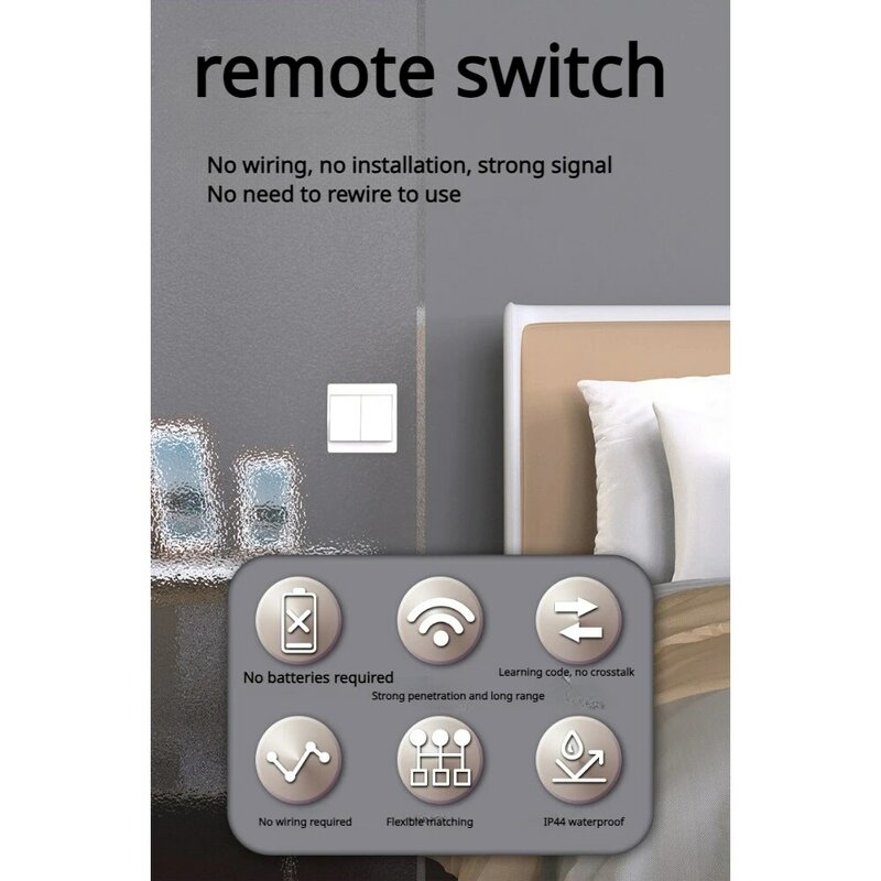 No-Crosstalk Self-generated Wireless Switch with Bezel Remote Control Wall Switch Battery-free Single-control Waterproof Sticker