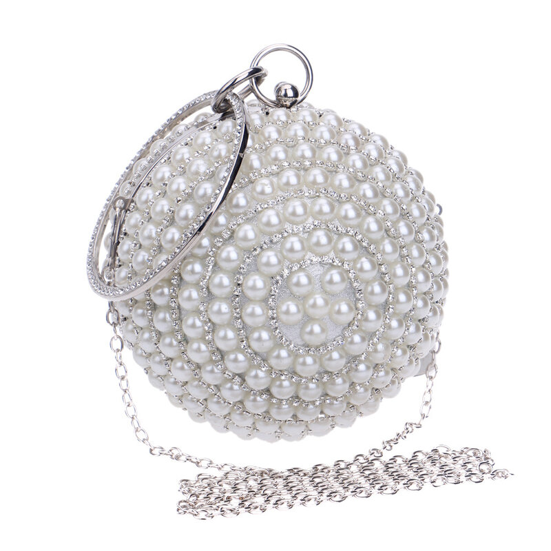 Luxury Round Evening Hand Bag Girls Women Glitter Silver Gold Party Clutch Bag Bling Crystal Rhinestone Ball Purse