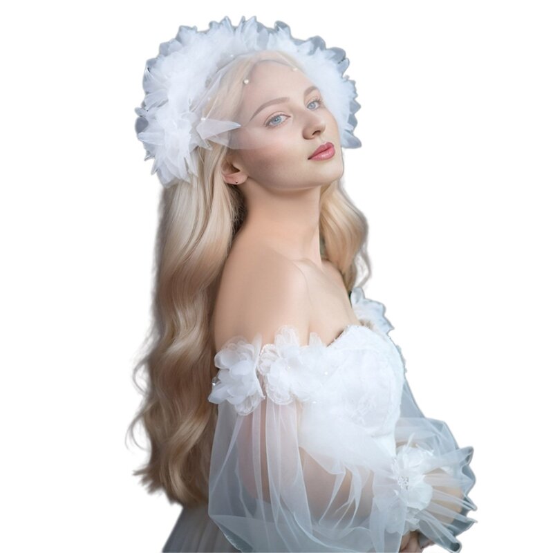 Véu noiva argola cabelo flor 3D para festa despedida solteira lenço cobertura cabeça