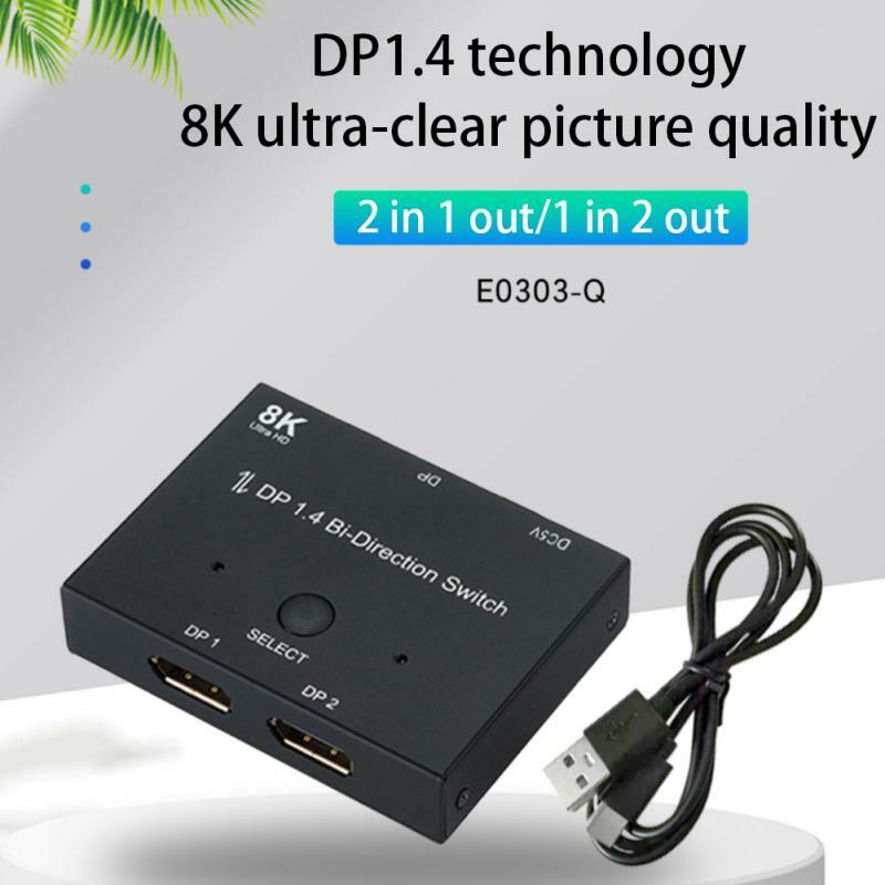 DP переключатель 1,4 Версия 8K @ 60 Гц один в два в одном двунаправленный переключатель распределительный преобразователь адаптер