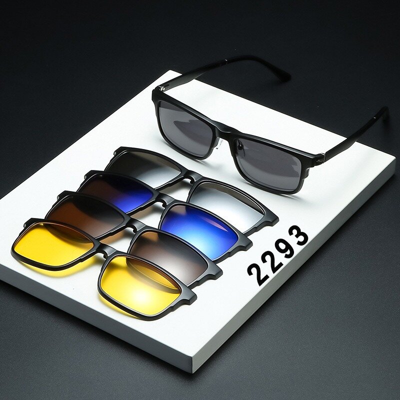 Eyeglasses Frame Men Women With 5 PCS Clip On Polarized Sunglasses Spectacle Magnetic Glasses Male UV400 Eyeglasses 2293