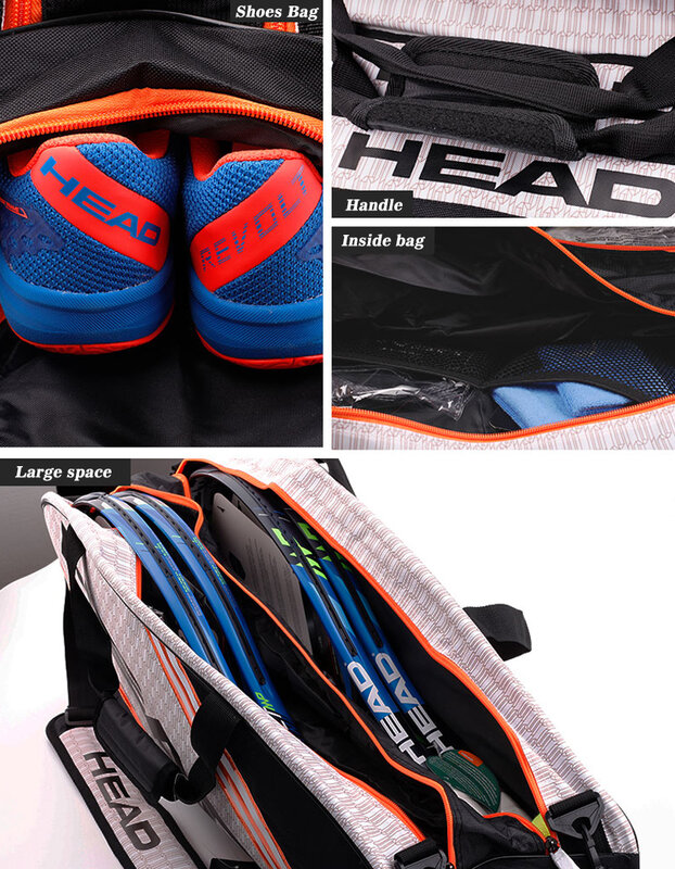 HEAD Tennis Bag Mens Tennis Racket Large Sport Bag Outdoor Gym Badminton Backpack 4-9 Racquet Sports Bag With Handle Waterproof