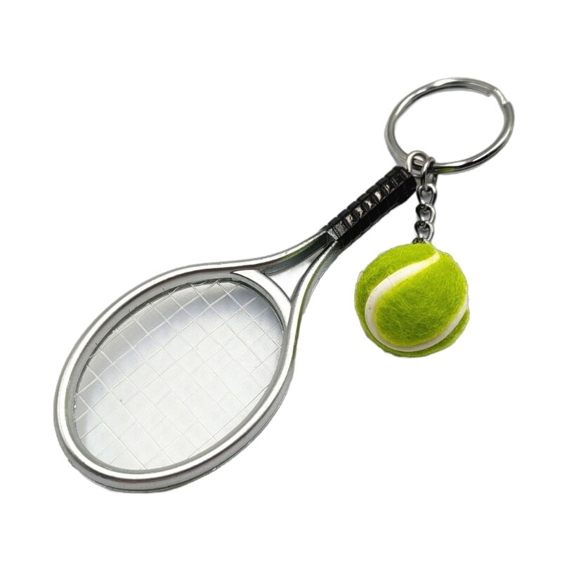 YYDS 6Pcs Tennis Keyring Keychain with Tennis Bat and Tennis Ball, Car Key Holder Backpack Purse Charm Pendants Gift for Kid