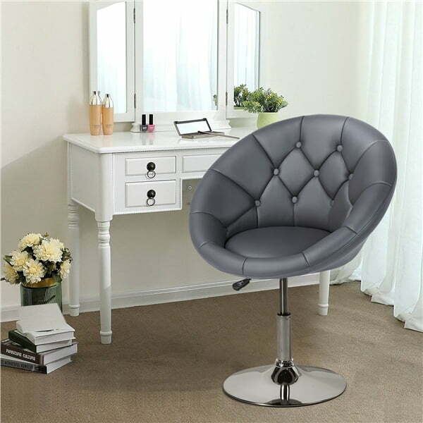 Modern Tufted Adjustable Barrel Swivel Accent Chair, Gray Faux Leather gaming chair  gaming  bureau chair  office chair