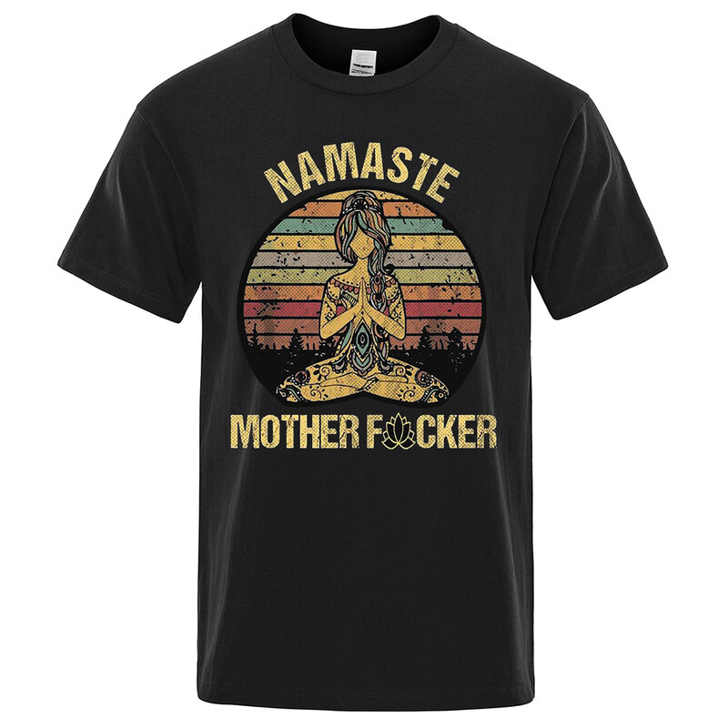 Vintage Namaste mãe explosão camiseta engraçada para homens, camisetas de algodão extragrandes, tops soltos, roupas de mangas curtas
