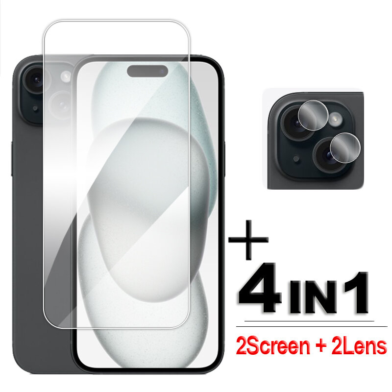 Protetor de tela transparente para iPhone, filme de vidro temperado para iPhone 11, 12, 13, 14, 15 Plus, 15
