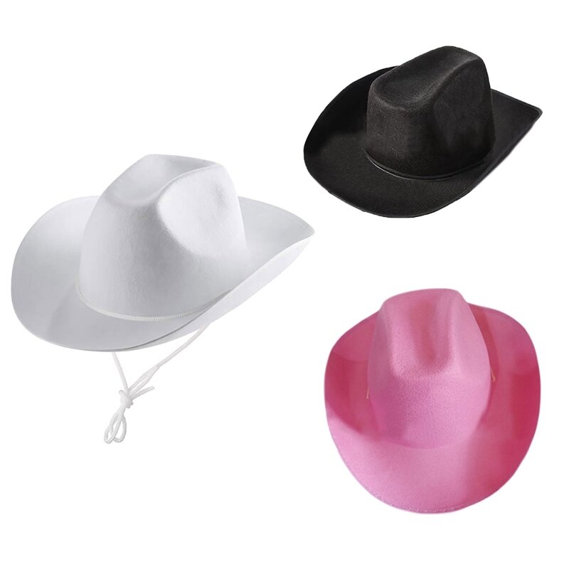 Vintage Cowboy Hat Western Style Large Brim Hat Men Women Lightweight Solid Color Jazz Felt Cap Casual Party Cosplay Cap