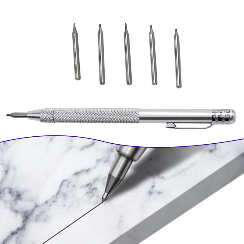 Tungsten Carbide Dica Scriber, Gravação Pen, Marcação Dica para Cerâmica De Vidro, Detector De Metal, Taladro, 6Pcs