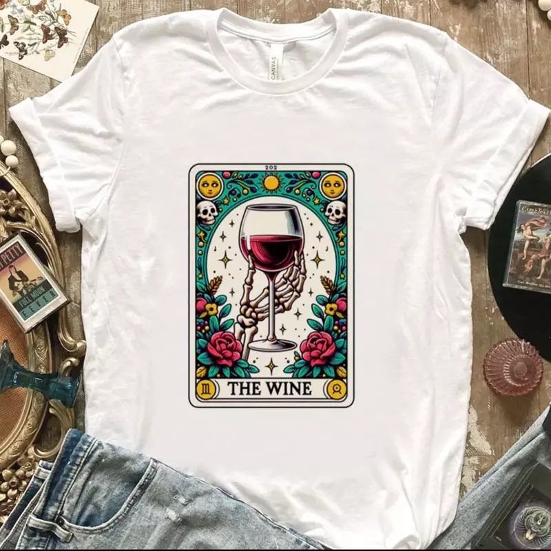 The Wine New Tarot Brand T-Shirt Women's Printed O-Neck Short Sleeved Top Printed Casual Style Printed Cartoon Basic T-Shirt.