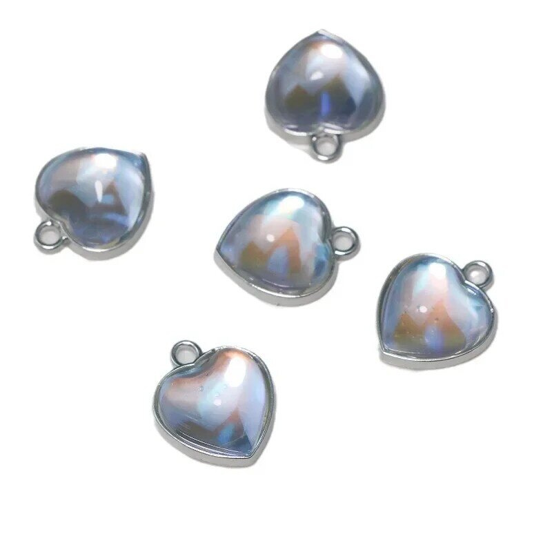 Dijes de cristal de corazones de 5 piezas, colgante de aleación para la fabricación de joyas, pendientes Diy, collar, pulsera, suministros, accesorios al por mayor