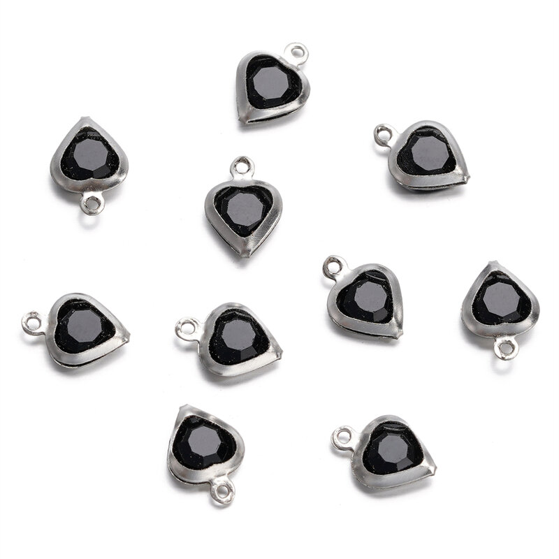 10pcs/Lot 7.5mm Stainless Steel Heart with Rhinestones Charms Pendants for Necklace Bracelet Pendant DIY Jewelry Making Supplies