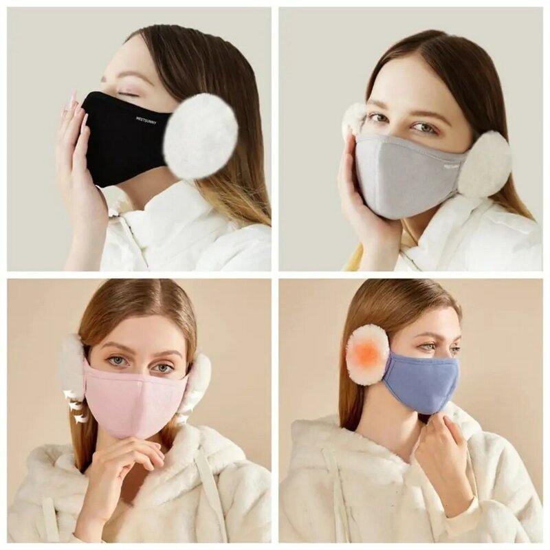 Masker bulu domba untuk wanita, masker musim dingin termal tahan angin tembus udara, penghangat telinga, penutup telinga, masker bungkus Earflap