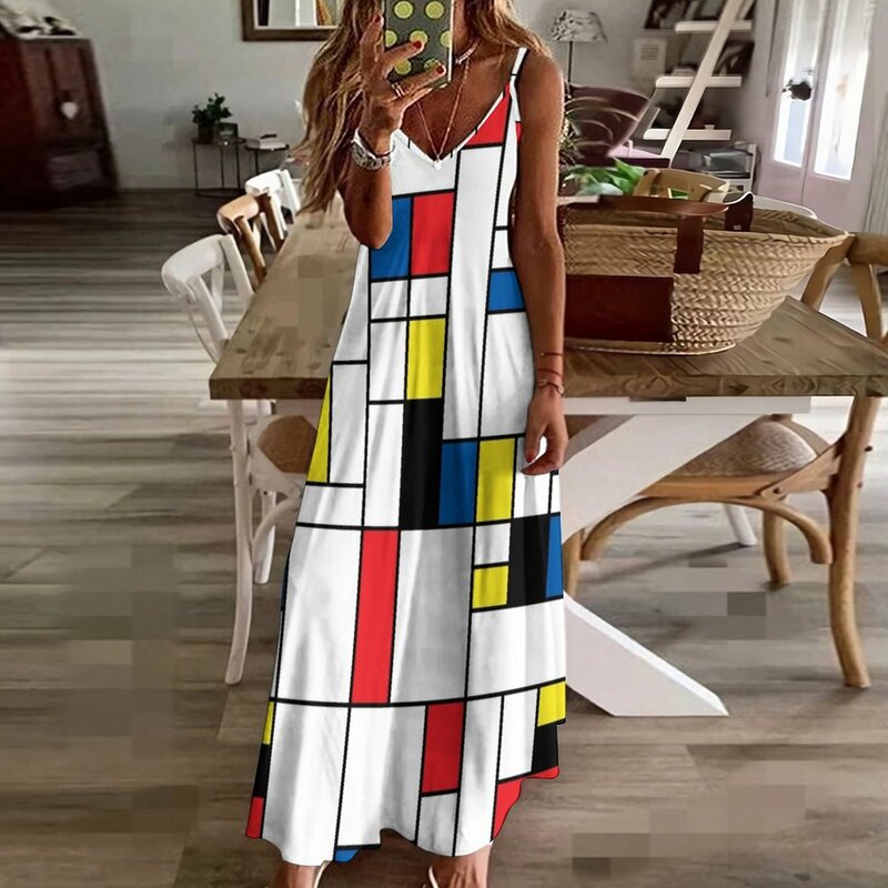 Mondrian-Robe en fibre pour femme, élégante et jolie robe de Rh