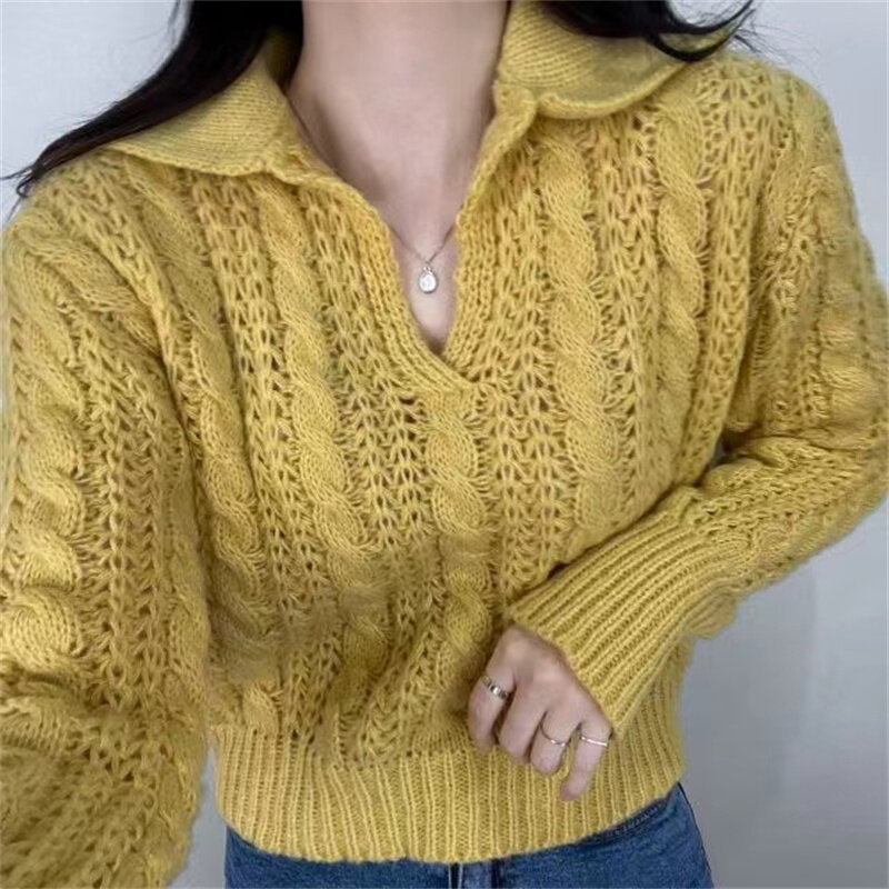 Women Sweet Pullovers Jumpers New Spring Outwear Twisted Long Sleeves Fashion Casual Knitted Loose Sweater Hollow Crop Tops P111