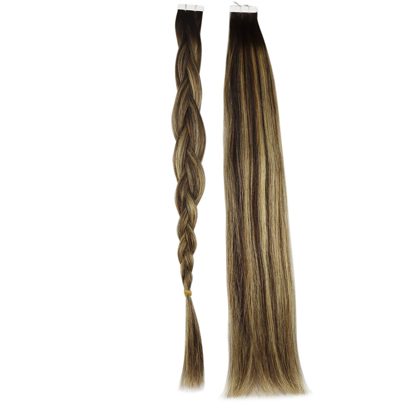 Moresoo 25G Tape in Human Hair Extensions 10P Natural Straight Remy Hair 14-24inches Blonde Hair Tape in Hair Extensions