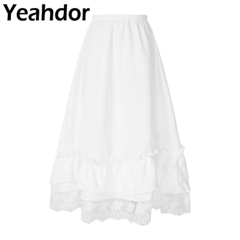 Женская юбка в стиле ретро, длинная юбка трапециевидной формы с эластичной талией, кружевной подолом и оборками, нижнее белье для невесты, свадебный аксессуар