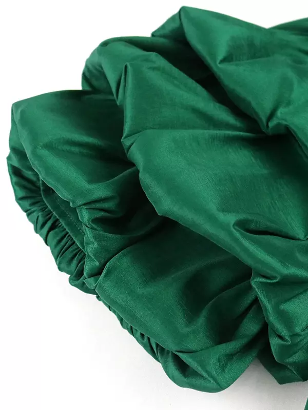 AOMEI kobiety kombinezon wysoki stan bufiaste rękawy zielone błyszczące ukośny kołnierz przylegająca elegancka letnie modne przyjęcie eleganckie nowe Plus rozmiar 2024