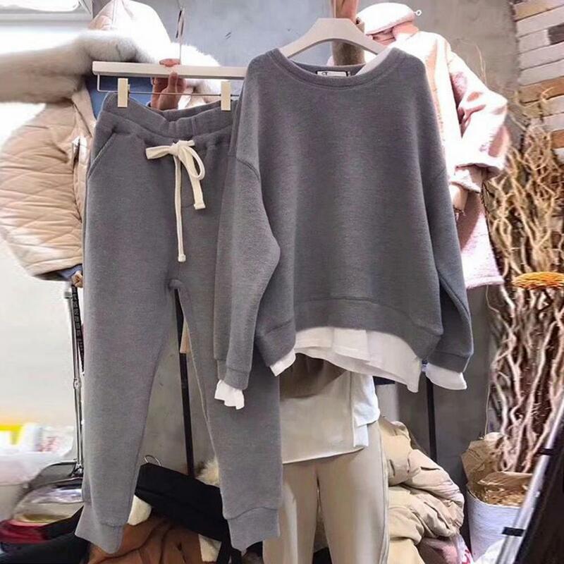 Модный женский двухслойный свободный свитер, спортивный костюм, новый дизайн, стильная одежда из двух предметов, Свитшот и брюки, комплекты