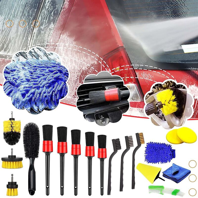 17 pçs escovas de limpeza do carro escova de broca de purificador de energia para o carro de couro aberturas de ar borda limpeza sujeira poeira limpo ferramentas