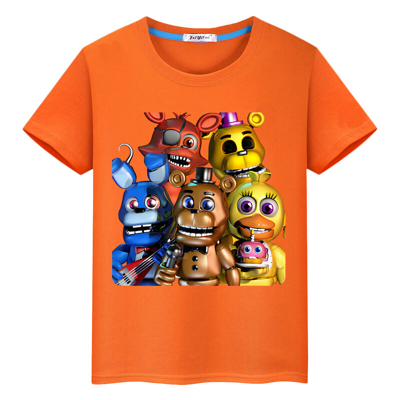 FNAF-T-shirt com estampa kawaii infantil, tops curtos casuais para meninos e meninas, 100% algodão, urso e coelho, camiseta de anime, Y2K, 1 pc, verão