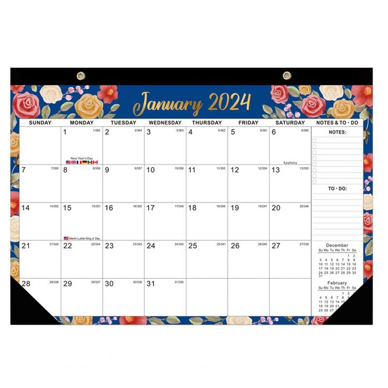 ストラップ付き壁掛けカレンダー、耐久性、月次プランナー、リスト、デスクカレンダー、新年カレンダー、2024