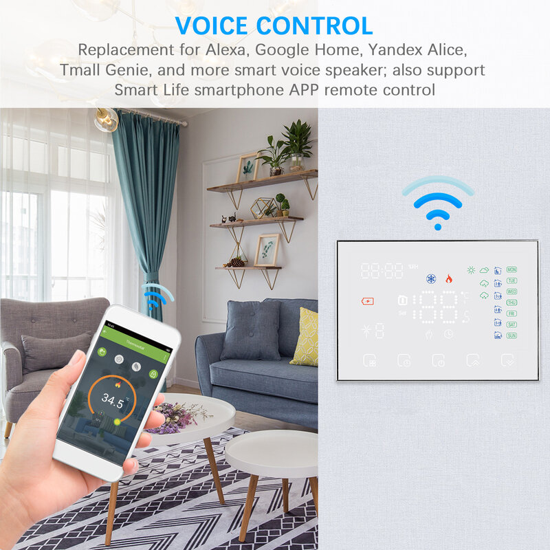 Wifi termostato inteligente digital programável caldeira a gás termostato de aquecimento elétrico led toque controle app controlador temperatura