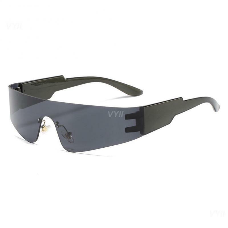 Kacamata hitam estetika Y2k tanpa bingkai, kacamata hitam Punk trendi modis untuk bersepeda futuristik 1 ~ 4 buah