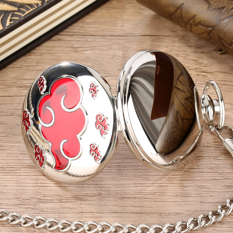 Reloj de bolsillo de cuarzo para hombre y mujer, pulsera con colgante de collar elegante, esfera con números árabes, color rojo liso y plateado, regalo Retro