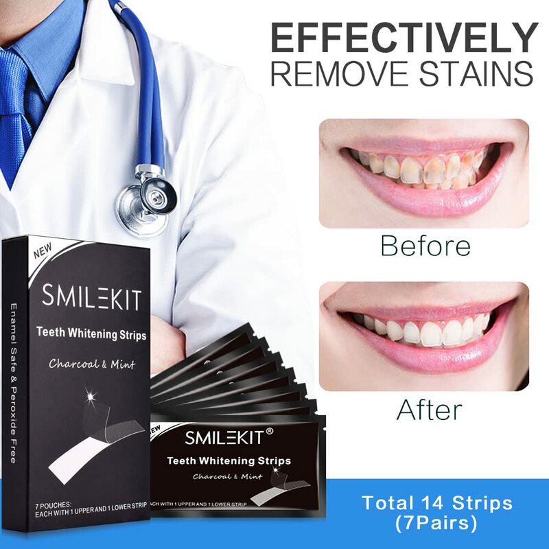 28 Stks/doos Tanden Whitening Strips Bamboe Houtskool Tooth Stain Verwijderen Mondhygiëne Care Dental Schaduw Bleken Kit Wit Tool