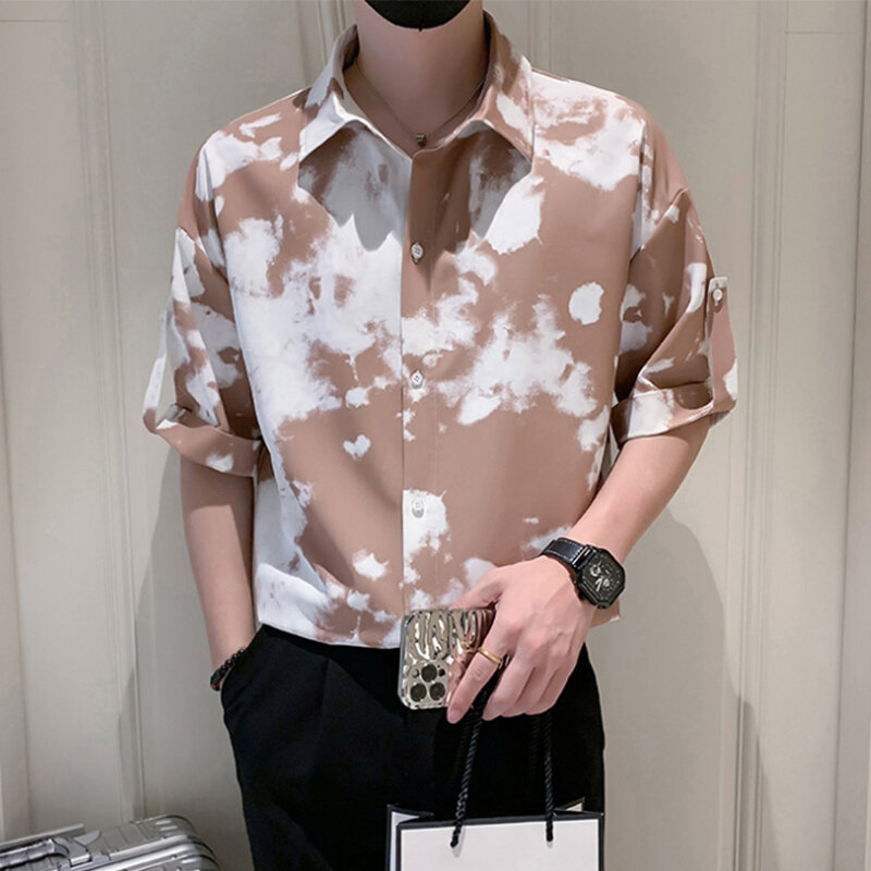 Blusa informal de manga corta para Hombre, camisa cárdigan holgada que combina con todo, Top de tendencia de gran tamaño, estampado de cuello de Polo, Verano