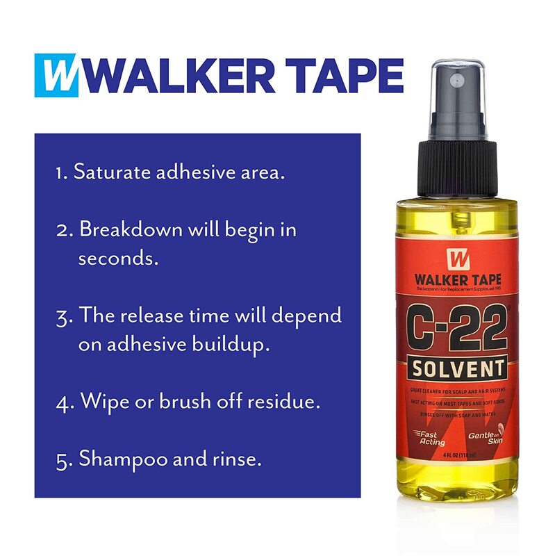 Walker Tape C-22 Solvent Spray removedor para perucas do laço, Toupees, e Tape-in 100% Remy extensões de cabelo humano